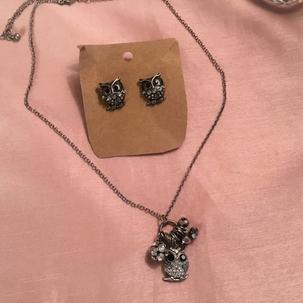 $12 ea or 3/$25. Silvertone Owl Ear & Necklace Set